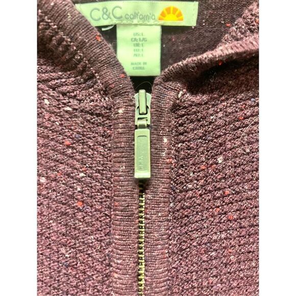 C&C California Burgundy Marled Knit Alpaca Wool Hoodie Zip Up Cardigan Sweater s - Picture 3 of 8